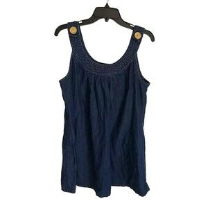 Hannah Shirt Top Womens Size Large Blue Chambray Sleeveless Big Button